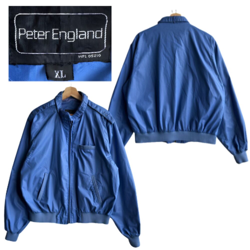 Vintage Peter England Racer Jacket Bomber Windbreaker Blue Men's Size XL Outdoor